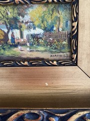 Joseph Harencz ATQ VTG Miniature Impressionism Chicken Genre Landscape Painting