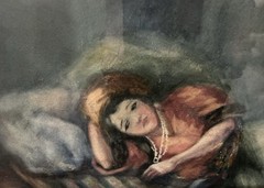 Antique 1916 Watercolor Painting of Exotic Woman Signed K Bush