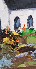 Original Oil Painting Church Landscape 5×7 in. Chapel Artwork Impasto Art