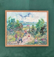 Nils Severin (1910) Swedish Expressionist. Rural Childhood Scene. c.1950- COA