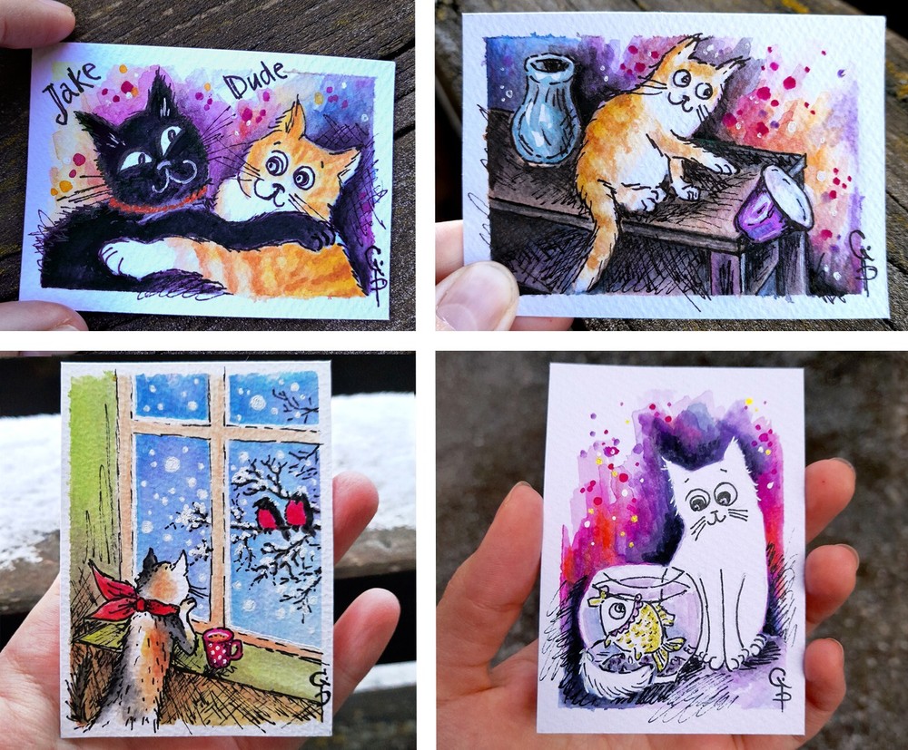 ACEO Custom painting from photo Pet portrait Watercolor Cat Dog Commission art