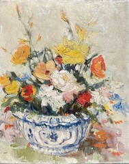 Cheerful Impasto Painting Of Floral Arrangement Still Life Bouquet Abstract