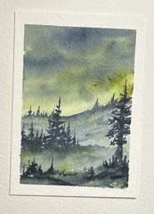 ACEO Big Sturgeon lake, Original Watercolor Painting, Landscape By Sasha Lehto