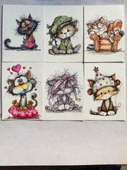 Aceo original painting cat and 100% hand painting 2.5 x 3.5 inch Art card