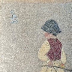 Vtg 1937 Painting Silk Textile Art – European German Poland Italian Alpine Child