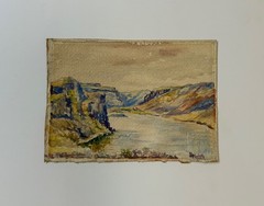 Watercolor Painting Landscape Grand Canyon ? Vintage Antique Canyon River