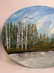 Bear Lake Oil Original Oil Painting Oval Shaped Canvas 20″ X 16″ Signed By Kerri