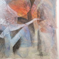 A Crane Taking Flight, Oil on Paper, Gareth Jones-Roberts of Australian (1935-)