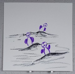 „Three Purple Penguins“ Tristan Reasor Original Abstract Painting Acrylic 6×6