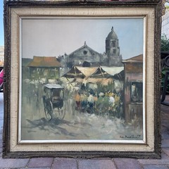 Orig1970CESAR BUENAVENTURA OIL PAINTING 37″FILIPINO IMPRESSIONISM STREET SCENE