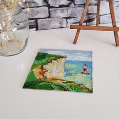 Beachy Head Lighthouse Original Painting England Seascape Modern Wall Artwork