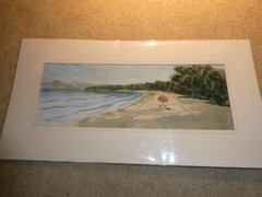 Beautiful Signed Watercolor Painting Man and Woman on Deserted Beach