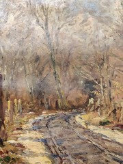 Gyde Petersen (1862-1943): WELCOME SPRING. Original antique oil. Dated 1917