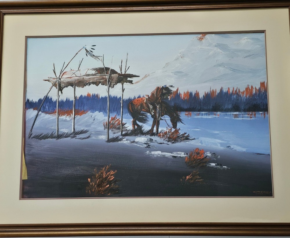 White Buffalo Bobby Hill Original Painting Lg 28×37 Framed Matted Glass Signed