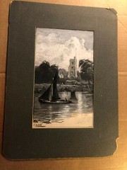 Antique Published Signed Illustration Art Painting Boats Thames Church HySandham