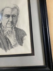 Nice Vintage C.H Wilson „Portrait Of An Older Figure“ Charcoal Drawing – Framed