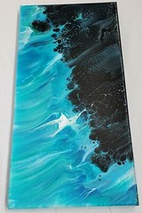 „Blue Obsidian“ Acrylic Fluid Swipe Painting 20×10 Stretched Cotton Canvas