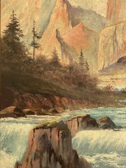 19th-20thC Antique Early American Plein Air Landscape Wildlife Stag Painting