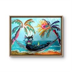 10″x8″ Paper Abstract Beach Cat Original Art Expressionism Design Home Art