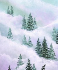 Original acrylic pine trees large painting calming green wall art forest