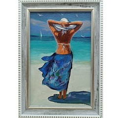 Framed Oil Painting Woman 6×4 Signed Impressionism