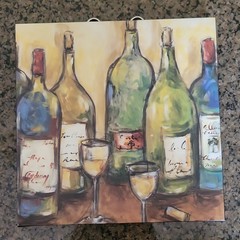 Wine Bottle & Glasses Still Life Painting Canvas Wall Art Small Unframed 10×10