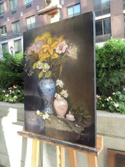 Original Oil Painting Still Life Realism Flower in Chinese Painting Vase 18×24″