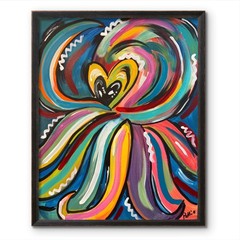 Heart of the Ocean Octopus Painting Original 20×16 Whimsical Abstract Signed