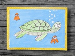ACEO Original art Salty Sea Creatures grouchy Sea Turtle (grumpylizard)