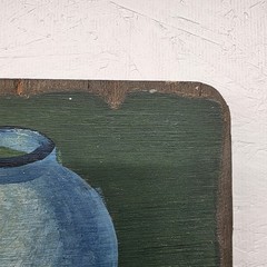 Vtg Original Painting Still Life on Wood Fruit Green Signed Art 10″ X 14″