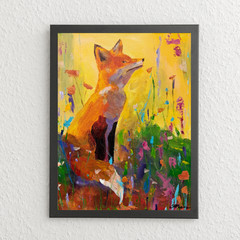 Abstract Expressionism Painting Living Room Wall Art 11×14 Fox in Wildflowers
