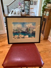 Key West Watercolor Painting Framed Fishing Boats