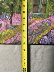 R H Signed Impressionist Floral Garden Landscape Canvas Painting Unframed 8×12