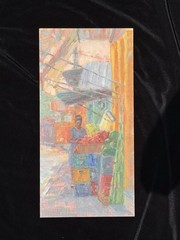 Original Oil Painting Impressionist Street Market Fruit Vendor Sugarcane Signed