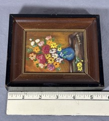Original Miniature Oil Painting Floral Still Life Blue Vase Signed D Long Framed