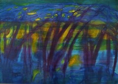 Ivy Lysdal, b 1937. Gouache on cardboard. Abstract painting. Late 20th C.