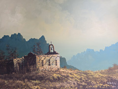 Lester Hughes Southwest Mountain Cowboy Church Western Oil Painting 24 x 30