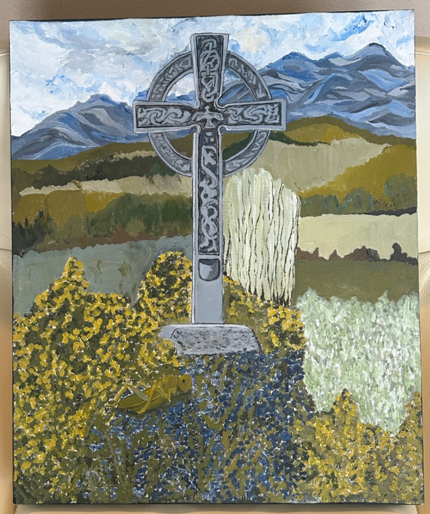 ELIZABETH RUNYON ORIGINAL CELTIC SUZUMUSHI ACRYLIC PAINTING CANVAS 24 x 20 2004