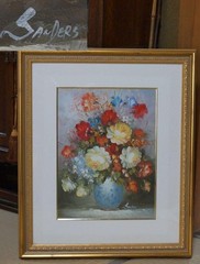 Edmond Sanders (Belgium) Oil Painting „Still Life of Roses“ Signed Framed