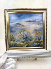 Original Oil Painting 6×6 in Framed Signed Autumn Forest Landscape Impasto Art