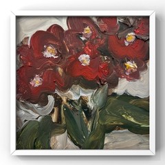 Red Geraniums Art Original Oil Painting Framed Geranium Flowers Plants Artwork