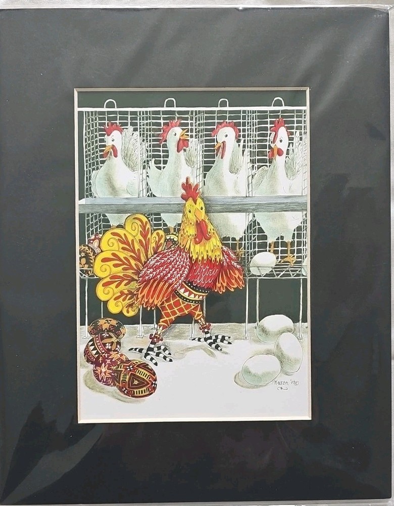 2007 Signed Artist Karen Hunziker Ltd Ed Art Print Hens Chickens Roosters NEW