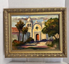 Original Mark Monsarrat Carmel Mission Oil Painting 12×16 Framed California Art