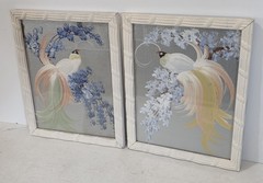 1950s MCM Birds Of Paradise Original Paintings Silverboards Pair 12.5″x15.5″