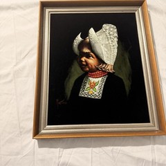 Martinis Hand painted Oil on Velvet Dutch Girl Painting In Wood Frame