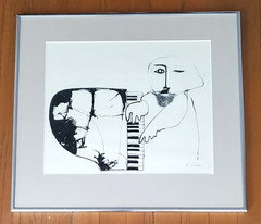 OSWALDO DOGUAYASAMIN STYLE EXPRESSIONIST BLACK & WHITE ART SIGNED FRAMED RARE