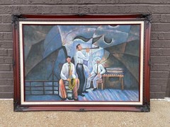 Contemporary Jazz Musician Oil Painting Modern Art Wall Hanging Signed Framed