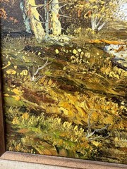 Vintage Mountain Landscape Forest Oil Painting Art Home Trees Stream Forest Path