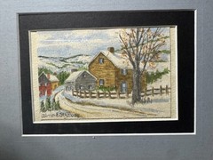 Alma Strause (1902 – 1995) „Farm In Winter Landscape“ WC Painting-Signed/Framed