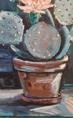 Original oil painting cactus with flowers bright unique art 10×12″